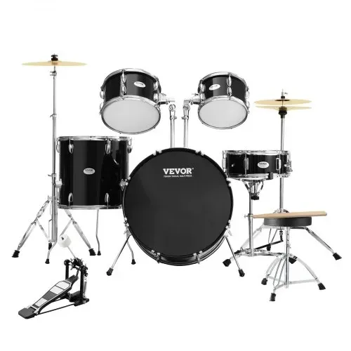 VEVOR Schlagzeug, 5-teilig, Drum in voller Größe mit Bass-Toms, Snare, Standtrommel, verstellbaren Thronständern, Becken, Hi-Hat-Pedal und Drumsticks, Anfänger-Schlagzeug für Erwachsene, schwarz – Bild 10