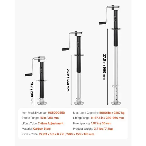 VEVOR A-Rahmen-Anhängerheber 2267 kg, 381mm Hub, Anhängerstütze mit verstellbarem 7-stufigem Fallbein & Bohrerbuchse, kompatibel mit Akku-Bohrer, für Wohnmobil-, Nutzfahrzeug- & Yachtanhänger – Bild 6