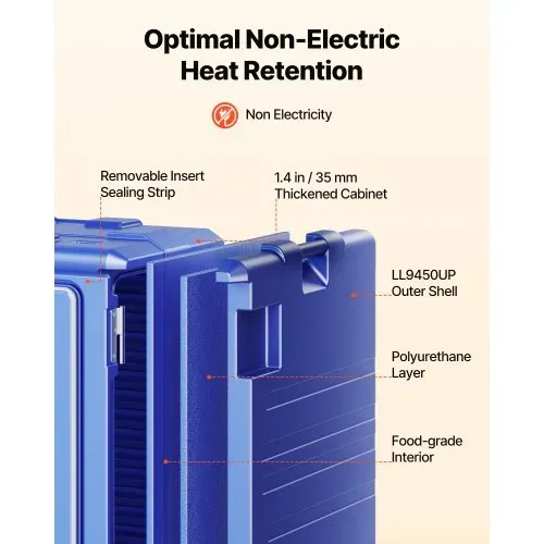 VEVOR Isolierter Speisenbehälterträger Warmhaltebox für Gastronomie 120 L, Speisenbehälter mit Doppelschnallen & Griffen, Speisenbehälterträger Lebensmitteltransportbox für Restaurant Kantine blau – Bild 2