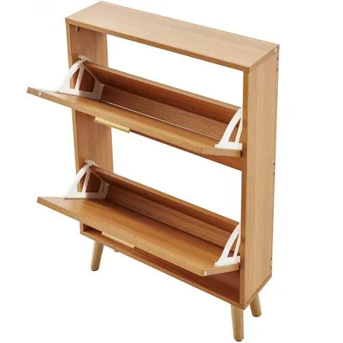 VEVOR Schuhschrank Schmal, Schuhregal Holzfarbe, 600 x 168 x 877 mm Schuhkipper mit 2 Klappen + oberem Staufach, Schuhkommode 36,28 kg Tragfähigkeit, Aufbewahrungsschrank Schuh Massivholz für Flur – Bild 8