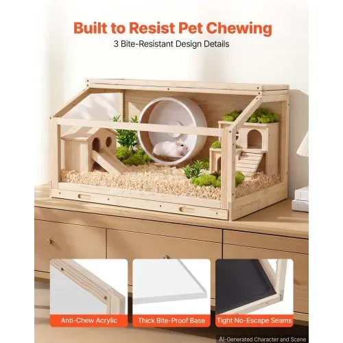 VEVOR Hamsterkäfig Nagerkäfig Nagarium Hamstergehege Holz 1000x520x505 mm, 270°-Sichtfenster Nagersicherer mit Deckel Belüftung für Goldhamster Zwerghamster Meerschweinchen Rennmäuse – Bild 2