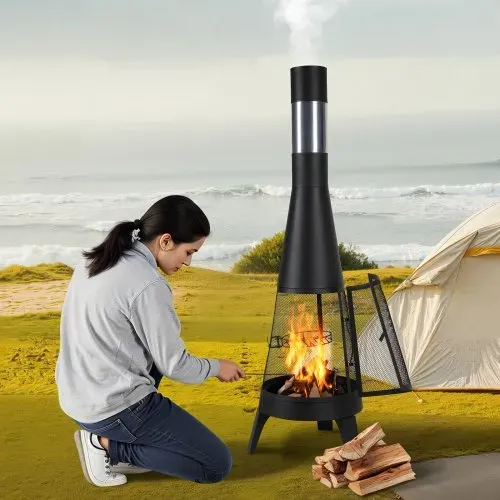 VEVOR Gartenkamin, φ508x1495 mm Terrassenofen, konischer Kamin zum Grillen & Wärmen, Aztekenofen für draußen mit Grillgitter, Kaminmantel & rostfreiem Kamindeckel, für Terrasse, Garten, Hinterhof – Bild 7