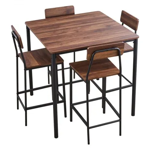 VEVOR Bartisch-Set (5-tlg.) mit 4 Barstühlen & abgerundeten Kanten, quadratischer Kneipentisch Stehtisch (90 x 90 x 91 cm), Bistrotisch Esstisch, geeignet für Büro Minibar Wohnzimmer Esszimmer – Bild 8