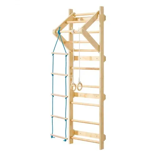VEVOR schwedische Leiterwand 4 in 1 8-stufiges Kletterspielzeug aus Massivholz 100 kg belastbares Indoor-Klettergerüst mit Turnringen Klimmzugstange Strickleiter Wandleiter – Bild 10