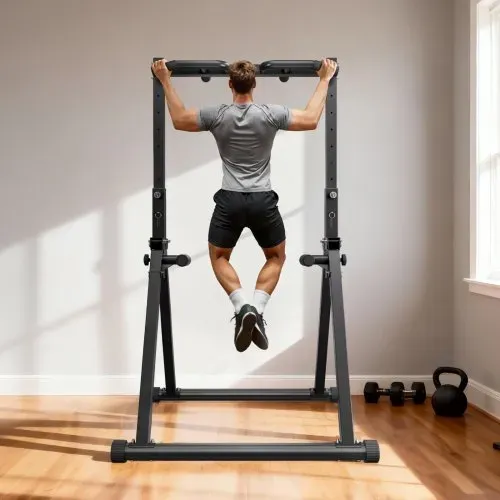 VEVOR Klimmzugstange faltbare Klimmzugstation Power Dip Station mit 150 kg Tragkraft & Dreiecksstruktur & robustem Stahlrohr, 9-fach höhenverstellbar, Krafttraining von Armen Rücken Schwarz – Bild 7