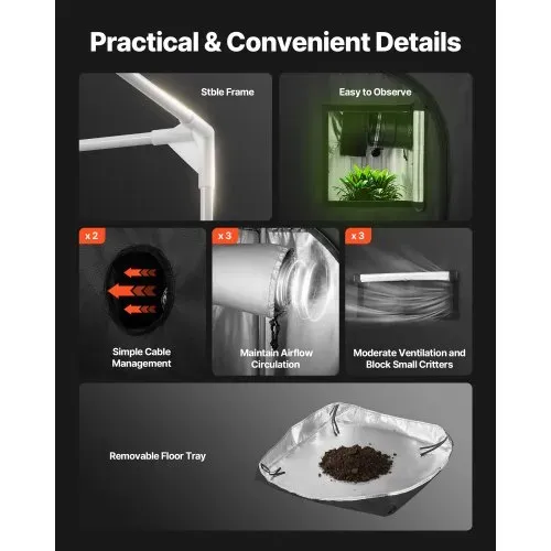 VEVOR Growzelt, 60x60x180 cm, Indoor-Pflanzenzelt mit Vollspektrum-LED-Zuchtlicht & Belüftungssystem, Growbox 600D hochreflektierendes Mylar, Zuchtzelte, Gewächshaus für Blumen & Gemüse – Bild 6