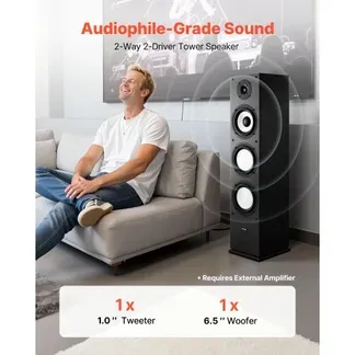 VEVOR Passiv Standlautsprecher, 2-Wege-System mit 2,54 cm Hochtöner, 16,51 cm Tieftöner, 200 W Spitzenleistung, 70 Hz–20 kHz Frequenzgang, robustes MDF-Gehäuse, für Home-Audio, Einzeln VEVOR Passiv Standlautsprecher, 2-Wege-System mit 2,54 cm Hochtöner, 16,51 cm Tieftöner, 200 W Spitzenleistung, 70 Hz–20 kHz Frequenzgang, robustes MDF-Gehäuse, für Home-Audio, Einzeln