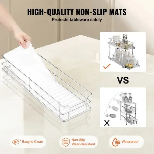 VEVOR Ausziehbarer Spülschrank-Organizer mit 2 Ebenen unter Waschbecken (215x533x385 mm) Gewürzregal Küchenregal Lagerregal Organizer für Küche Badezimmer 245x563x485 mm (Einbaumaß) – Bild 3