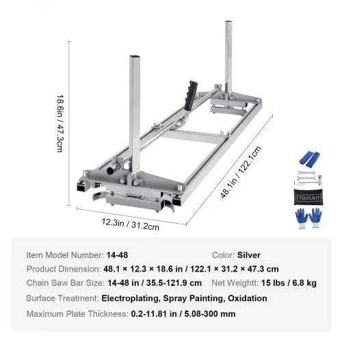 VEVOR Tragbares Sägewerk 355-1219mm Kettensägenmühle Max. Schnittdicke 5,08-300mm Kettensägewerk mit einer Größe von 1221x312x473mm Geeignet für eine Vielzahl von Holzschneideanforderungen – Bild 6