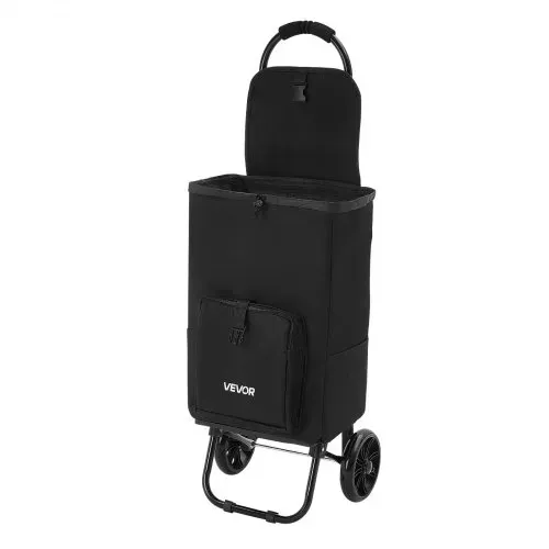 VEVOR Einkaufstrolley Faltbarer Einkaufswagen mit 35kg Tragkraft Schwarz, 27L Kapazität, Mit Kühlfach Schaumstoffgriff + Rollen, Tasche Abnehmbar, 2-in-1 Einkaufsroller für Einkauf Camping Haushalt – Bild 8