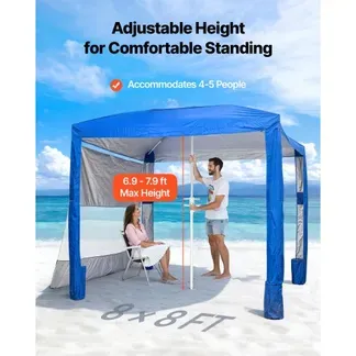 VEVOR Strand-Cabana, 2,4 x 2,4 m Strandzelt mit Seitenwand, UPF 50+ Sonnenschutz, Strandpavillon mit Sandsäcken, höhenverstellbarer & tragbarer Sonnenschutz für Familie und Freunde, Blau VEVOR Strand-Cabana, 2,4 x 2,4 m Strandzelt mit Seitenwand, UPF 50+ Sonnenschutz, Strandpavillon mit Sandsäcken, höhenverstellbarer & tragbarer Sonnenschutz für Familie und Freunde, Blau