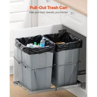 VEVOR ausziehbarer Mülleimer (35 Qt + 35 Qt) für Küchenschränke, doppelter Mülleimer unter der Spüle, Müllbehälter für unter die Spüle, mit robustem Vollauszug-Schiebesystem aus Metall & Griff VEVOR ausziehbarer Mülleimer (35 Qt + 35 Qt) für Küchenschränke, doppelter Mülleimer unter der Spüle, Müllbehälter für unter die Spüle, mit robustem Vollauszug-Schiebesystem aus Metall & Griff
