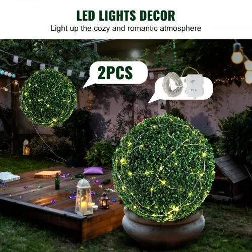 VEVOR 2x Buchsbaumkugel Künstlich Ø50,8cm Garten Deko Buchsbaum Kugel künstlich Buchskugel Kunstpflanze aus PE, Holz, PP inkl. 2 Stk. Dekorative LED-Leuchten und 10 Stk. Ersatzblätter – Bild 5