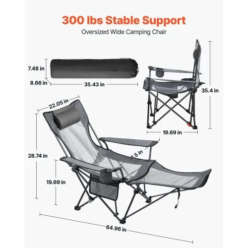 VEVOR Campingstuhl faltbar, Liegestuhl mit 4 verstellbaren Positionen, Relaxsessel Liege mit Getränkehalter, Netz-Strandstuhl mit Kopfstütze & Fußstütze, trägt 100 kg , für Outdoor Camping, grau VEVOR Campingstuhl faltbar, Liegestuhl mit 4 verstellbaren Positionen, Relaxsessel Liege mit Getränkehalter, Netz-Strandstuhl mit Kopfstütze & Fußstütze, trägt 100 kg , für Outdoor Camping, grau