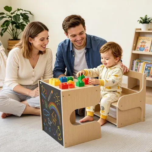 VEVOR Montessori-Tisch- & Stuhlset, Kindersitzgruppe, Kindermöbel aus Holz, Tritthocker mit Tafel & Stauraum, Ideal für Kleinkinder von 1-5 Jahren zum Essen, Zeichnen, Lesen & Spielen – Bild 7