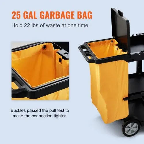 VEVOR Reinigungswagen Putzwagen mit 3 Fächern, Hygienewagen Reinigungswagen 90,7 kg Tragfähigkeit, Schwarz PP Wischwagen Systemwagen mit PVC-Müllsack, Geeignet für Büros, Einkaufszentren, Hotels – Bild 3