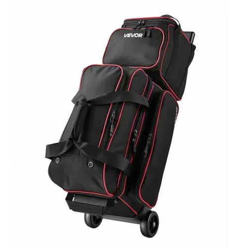 VEVOR 1 Bowlingtasche mit Rollen + 1 Bowlingtasche (Mini) für 2+1 Kugeln 600D Oxford Rot Schwarz, für Schuhe bis US-Größe 16 und Zubehör, mit Teleskopgriff (bis zu 1016 mm) und Doppellagigen Ablagen – Bild 9
