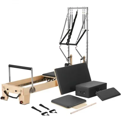 VEVOR Pilates Reformer Maschine aus Holz für Fitnessstudio zu Hause, Krafttrainingsgerät mit doppeltem Widerstand, Reformer-Box, Sprungbrett, für Fortgeschrittene und Anfänger, bis zu 181,44 kg – Bild 9