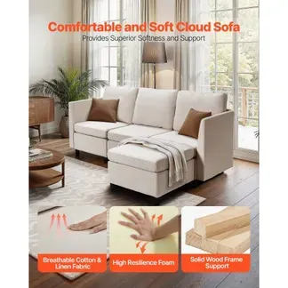 VEVOR Ecksofa Eckcouch Schlafsofa mit verstecktem Stauraum, Couch mit Ottomane & hochelastischem Schaumstoff, gepolstertes Sofa (3 Sitzer) mit Massivholzrahmen für Wohnzimmer Schlafzimmer, Beige VEVOR Ecksofa Eckcouch Schlafsofa mit verstecktem Stauraum, Couch mit Ottomane & hochelastischem Schaumstoff, gepolstertes Sofa (3 Sitzer) mit Massivholzrahmen für Wohnzimmer Schlafzimmer, Beige