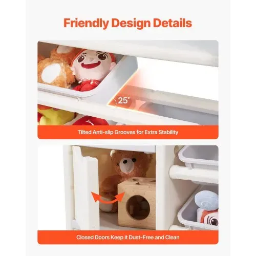VEVOR Spielzeugaufbewahrung Bücherregal Spielzeugregal HDPE, 4-stöckige multifunktionale Ablage mit 10 flexiblen Kunststoffbehältern, für Schlafzimmer Klassenzimmer Kinderzimmer (Grau + Beige) – Bild 5