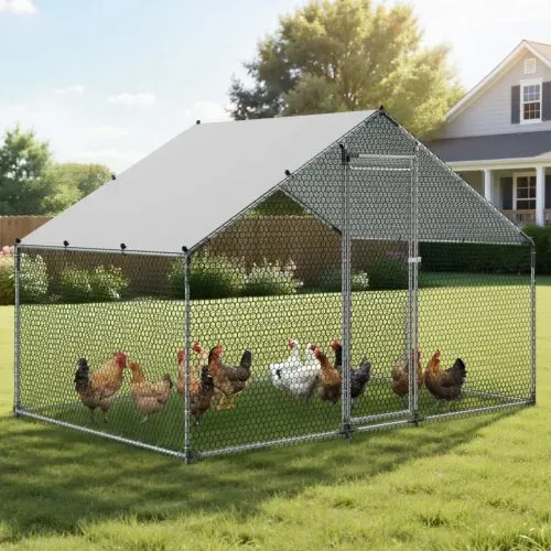 VEVOR Hühnerstall, 3x2x2 m Begehbarer Hühnerauslauf mit Abdeckung, Hühnerhaus mit Turmdach & Sicherheitsschloss, Enten- & Kaninchenkäfig, Geflügelgehege für Hinterhof, Bauernhof, Hof – Bild 7