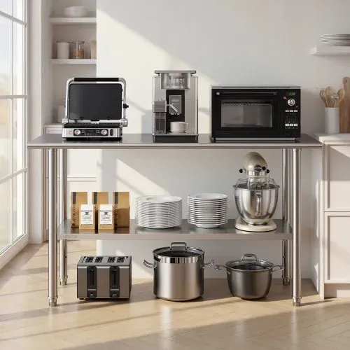 VEVOR Gasto Arbeitstisch 1524 x 610 x 864 mm Edelstahltisch mit 2 Ebenen, Küchentisch mit Höhenverstellbaren Ablagen, Tragkraft Obere Ablage (254 kg) Untere Ablage (208 kg) Vorbereitungstisch – Bild 7