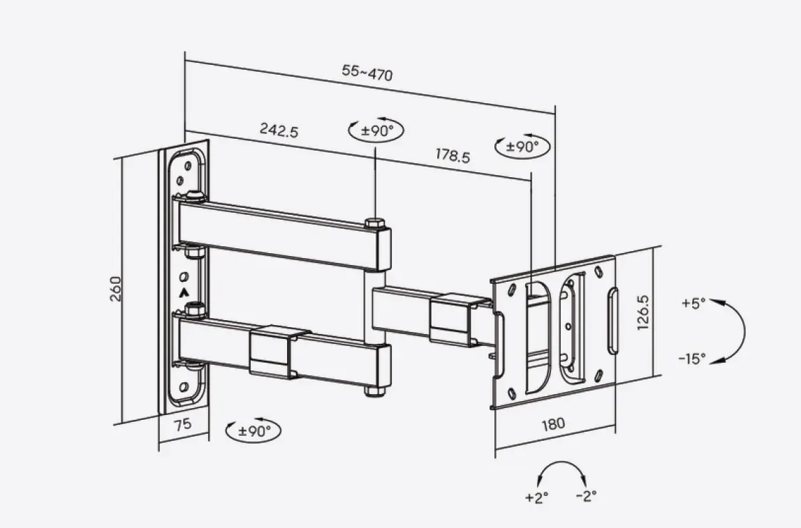 Edbak VISARIO - Edbak WMA75 VISARIO - Standard-Schwenkarm für Bildschirme von 43" bis 75", maximale Tragkraft 30 kg – Bild 3