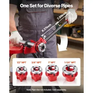 VEVOR Gewindeschneidkluppensatz mit 4 Schneidköpfen, Manueller Rohrgewindeschneider mit 1/2 bis 1-1/4 Zoll NPT Schneidkluppen, Hand-Gewindeschneidwerkzeug mit Kasten für Sanitärinstallation Reparatur VEVOR Gewindeschneidkluppensatz mit 4 Schneidköpfen, Manueller Rohrgewindeschneider mit 1/2 bis 1-1/4 Zoll NPT Schneidkluppen, Hand-Gewindeschneidwerkzeug mit Kasten für Sanitärinstallation Reparatur