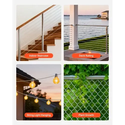 VEVOR Edelstahldrahtseil φ2 mm 35,1 m Länge, Drahtseil aus Edelstahl 304 mit einer Bruchlast von 2 kN, Stahldraht 7x7 Litzen, Geländerseil für Terrassengeländer, Gartenspaliere, Lichtketten – Bild 5