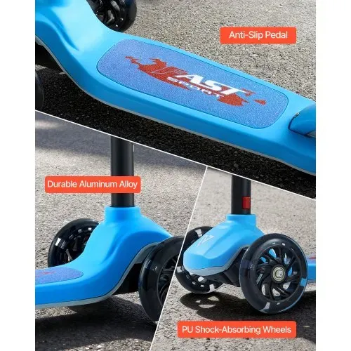 VEVOR Scooter (3 Räder) ab 3 Jahren, Cityroller Kinderroller mit leuchtenden Rädern & höhenverstellbarem Lenker & rutschfestem Deck & leichtem Aluminiumrahmen, Tretroller bis zu 75 kg, Blau – Bild 4