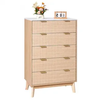 VEVOR Kommode mit 5 geriffelten Schubladen, Holzkommode mit Schiebe- und Kippschutz, moderner minimalistischer Retro-Schubladenschrank Organizer für Wohnzimmer Schlafzimmer Flur (helles Holz) VEVOR Kommode mit 5 geriffelten Schubladen, Holzkommode mit Schiebe- und Kippschutz, moderner minimalistischer Retro-Schubladenschrank Organizer für Wohnzimmer Schlafzimmer Flur (helles Holz)
