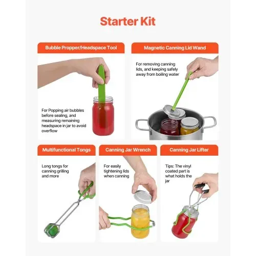 VEVOR Einmachzubehör-Starter-Kit Einmachwerkzeug-Set im Wasserbad für Anfänger (Gestell, Schöpfkelle, Messlöffel, Trichter, Zange, Glasheber, Glasschlüssel) – Bild 4