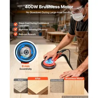 VEVOR 400W Bürstenloser Exzenterschleifer mit 127mm & 152mm Schleifteller, 4000-10000U/min, 7 Stufige Drehzahlregelung, 20 Schleifpapiere, Staubbeutel, 4m Netzkabel, Handschleifer für Holzbearbeitung VEVOR 400W Bürstenloser Exzenterschleifer mit 127mm & 152mm Schleifteller, 4000-10000U/min, 7 Stufige Drehzahlregelung, 20 Schleifpapiere, Staubbeutel, 4m Netzkabel, Handschleifer für Holzbearbeitung