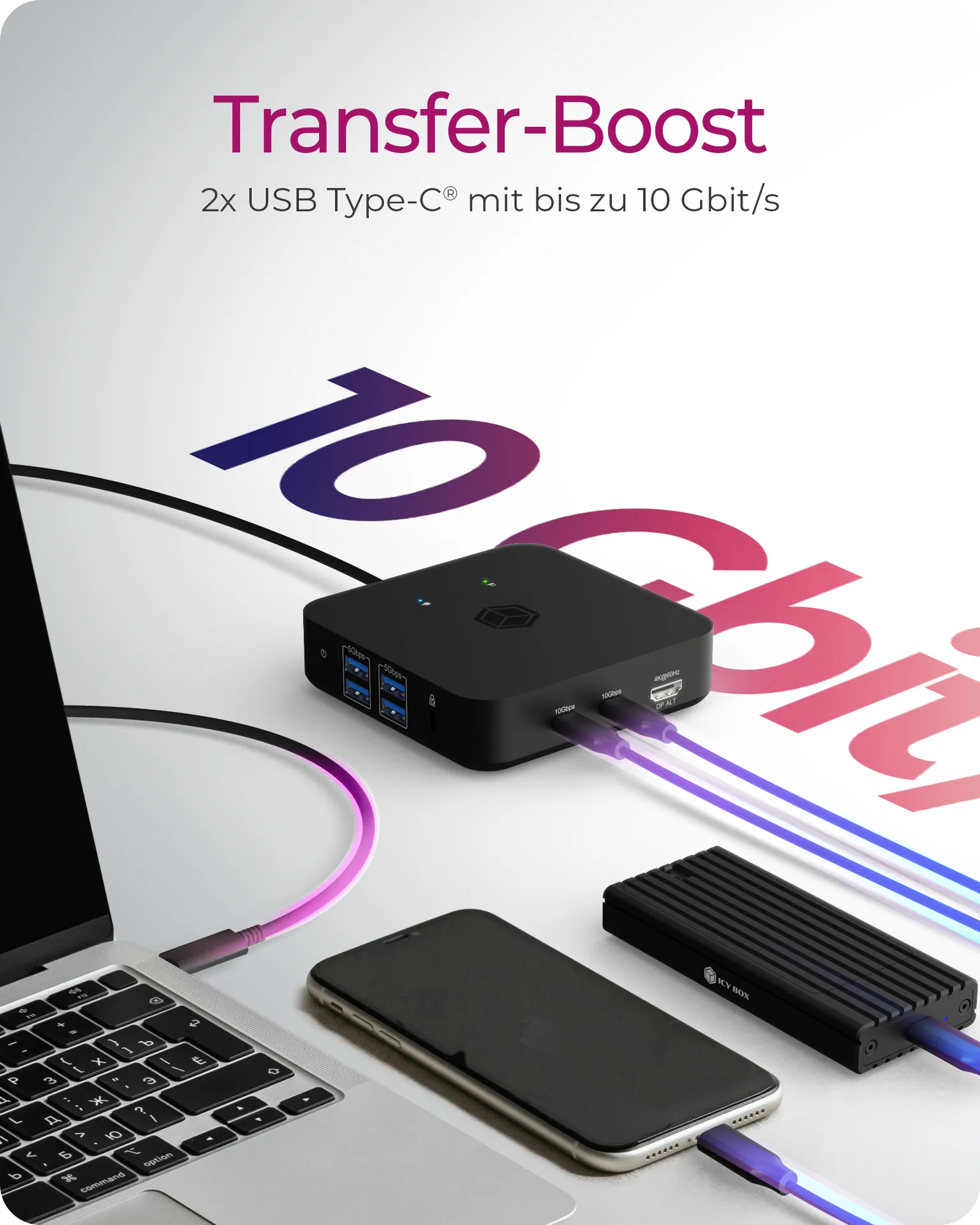 ICY BOX IB-DK4090-C, 12 in 1 DisplayLink® Hybrid Notebook DockingStation, 3x HDMI® 2.0, Gigabit LAN, 4x USB 3.2 Gen 1 Type-A, 2x USB 3.2 Gen 2 Type-C®, 1x Hea – Bild 3