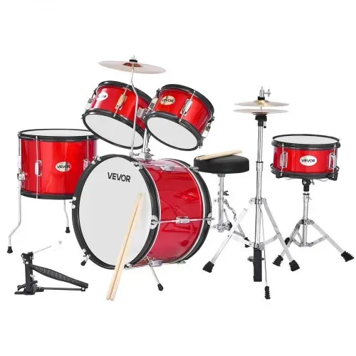 VEVOR Schlagzeug Set, 5-teilig, Drum Kit für Anfänger, inkl. Basstrommel, Snare, Tomtoms, Standtom, Crash-Becken, Hi-Hat mit Ständer, Musik-Lern-Instrumentenset, für Kinder von 6–13 Jahren (rot) – Bild 8