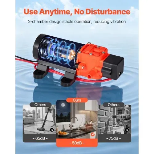 VEVOR Membranpumpe, 12 V DC, 4,5 L/min, selbstansaugende 2-Kammer-Membranwasserpumpe mit 2 Schlauchschellen, 5,5 bar max. Druck, leiser Betrieb, für Wohnmobil, Wohnwagen, Boot, Gartenbewässerung – Bild 5