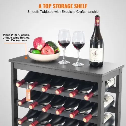 VEVOR Weinregal 42 Flaschen, stabiles Flaschenregal, 7-stufiges Lagerregal aus massivem Bambusholz, freistehendes Weinregal, wackelfreie Regale für Küche, Bar und Keller (schwarz) – Bild 2