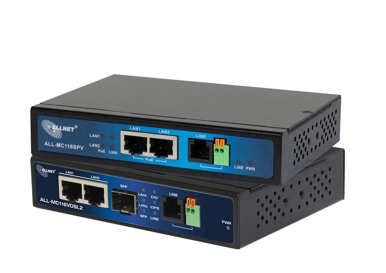 ALLNET VDSL2 Punkt-zu-Punkt-Bundle via 2-Draht unmanaged „ALL-MC116VDSL2+ALL-MC116SPV“ Master & Slave PoE (Bundle) ALLNET VDSL2 Punkt-zu-Punkt-Bundle via 2-Draht unmanaged „ALL-MC116VDSL2+ALL-MC116SPV“ Master & Slave PoE (Bundle)