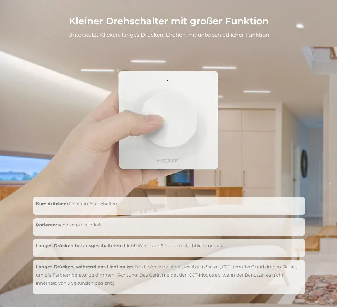 MiBoxer K1 LED Fernbedienung 2,4GHz 4 Zonen Wireless Dimm Panel (w) – Bild 5