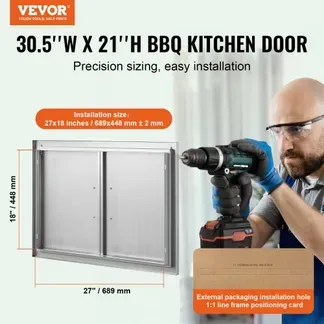 VEVOR Grill-Zugangstür, 774 x 533 mm, Doppelte Außenküchentür, Flächenbündig Montierte Edelstahltür, Vertikale Wandtür mit Griffen, für Grillinsel, Grillstation, Außenschrank VEVOR Grill-Zugangstür, 774 x 533 mm, Doppelte Außenküchentür, Flächenbündig Montierte Edelstahltür, Vertikale Wandtür mit Griffen, für Grillinsel, Grillstation, Außenschrank