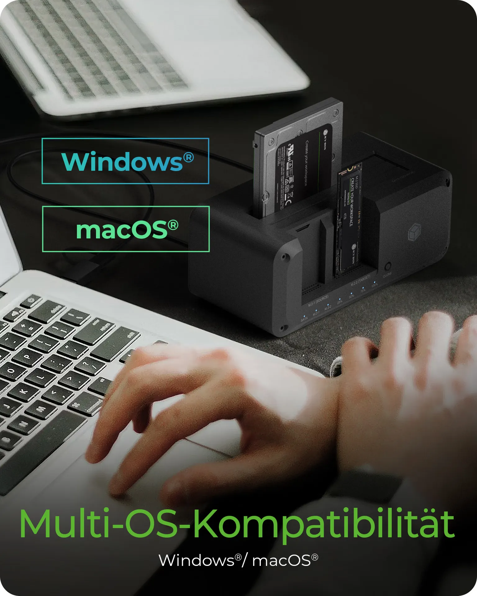 ICY BOX IB-2924MSCL-C31, Docking & CloneStation, klont 1x 2,5"/3,5" zu 1x M.2 NVMe & M.2 NVMe zu M.2 NVMe, erkennt 3x Laufwerke über USB-C®/-A Host 10 Gbit/s – Bild 5