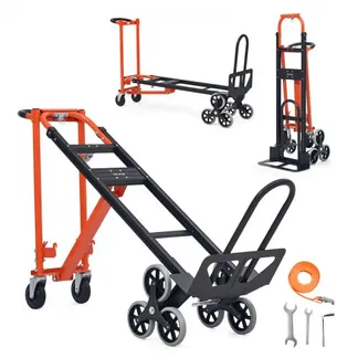 VEVOR 3-in-1 Treppensackkarre, Sackkarre max. Traglast 350 kg, klappbare Transportkarre mit Griff & Rädern, Treppensteiger-Transportwagen, Stapelkarre, Treppensteigerwagen, Orange & Silber VEVOR 3-in-1 Treppensackkarre, Sackkarre max. Traglast 350 kg, klappbare Transportkarre mit Griff & Rädern, Treppensteiger-Transportwagen, Stapelkarre, Treppensteigerwagen, Orange & Silber