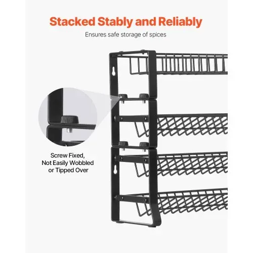 VEVOR abnehmbares Gewürzregal 4-stöckiger Gewürzhalter Organizer, stapelbarer Gewürzständer (401 x 116 x 271 mm), Küchenaufbewahrung für Arbeitsplatte, Küchen-Vorratsschrank, Speisekammer Schwarz – Bild 2