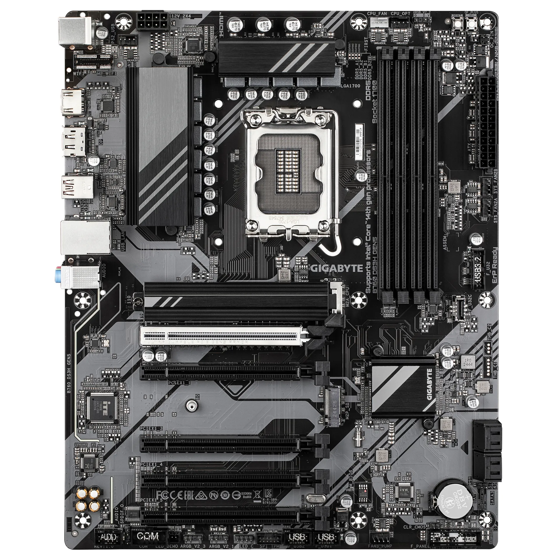 GIGABYTE B760 DS3H GEN5 Mainboard – Unterstützt Intel Core Prozessoren der 14. Generation, 8+2+1 Phasen Digital-VRM, bis zu 5600 MHz DDR5, 2 x PCIe 4.0 M.2, 1 GbE LAN, USB 3.2 Gen 2x2 – Bild 2