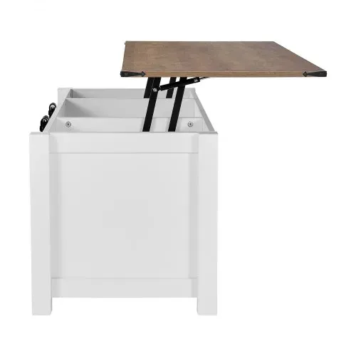 VEVOR Lift Top Couchtisch 120 cm, rustikaler Kaffeetisch mit Scheunentor & verstecktem Staufach, moderne rechteckige Hubtischplatte für Wohnzimmer Büro Zuhause, Wohnzimmertisch Sofatisch weiß – Bild 10