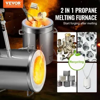 VEVOR Schmelzofen Propan Metall Schmelzofen 12 kg, Edelstahl Schmelzofen Gas 1482 ℃ inkl. 2 x Brenner, 1 x Tiegel, Schmiede Messerherstellung Schmiedeset für Kupfer, Aluminium, Gold, Silber usw. VEVOR Schmelzofen Propan Metall Schmelzofen 12 kg, Edelstahl Schmelzofen Gas 1482 ℃ inkl. 2 x Brenner, 1 x Tiegel, Schmiede Messerherstellung Schmiedeset für Kupfer, Aluminium, Gold, Silber usw.