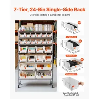 VEVOR Standregal, Lagerregal mit 7 Ebenen & 24 Stapelboxen, Bücherregal, Küchenregal mit Rollen, Werkzeugaufbewahrung für Garage, Lager, Büro, Restaurant, Klassenzimmer, Küche, 355x900x1480 mm VEVOR Standregal, Lagerregal mit 7 Ebenen & 24 Stapelboxen, Bücherregal, Küchenregal mit Rollen, Werkzeugaufbewahrung für Garage, Lager, Büro, Restaurant, Klassenzimmer, Küche, 355x900x1480 mm