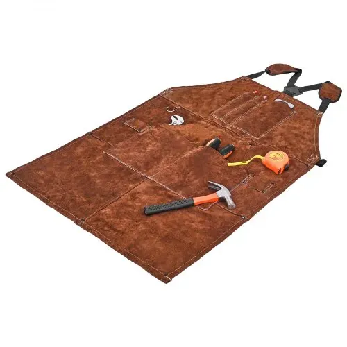VEVOR Schweißerschürze aus Rindsleder, flammhemmende Schutzschürze, hitzebeständige Lederschürze mit 6 Werkzeugtaschen, Arbeitsschürze für Holzbearbeitung, Gartenarbeit, Grillen, 610x914mm – Bild 9