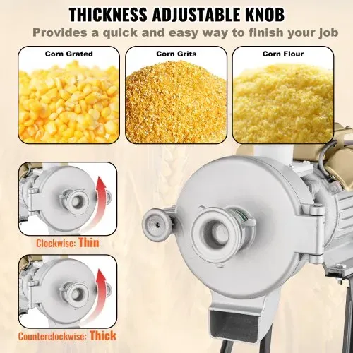 VEVOR Getreidemühle Gewürzmühle 3 kW, kommerzielle Maismühle mit Trichter, Pulvermaschine mit einstellbarer Stärke, Hochleistungs-Futtermehl-Müslimühle Weizenmühle Trocken- und Nassmühle 50 kg/h – Bild 4