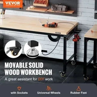 VEVOR verstellbare Werkbank-Arbeitstischplatte, Maße: 1829 x 635 mm, verstellbare Höhe: 71,1–100,3 cm, max. Belastung. 1361 kg, Tisch mit Steckdosen, Holzplatte für Büro, Zuhause, Garage VEVOR verstellbare Werkbank-Arbeitstischplatte, Maße: 1829 x 635 mm, verstellbare Höhe: 71,1–100,3 cm, max. Belastung. 1361 kg, Tisch mit Steckdosen, Holzplatte für Büro, Zuhause, Garage